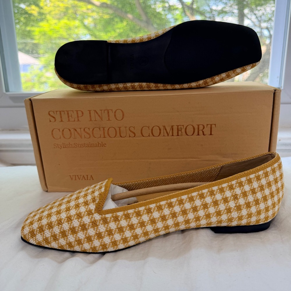 VIVAIA Mustard Yellow Gingham Knit Loafers - Size EU 39 / US 8 / NWT - Picture 5 of 7